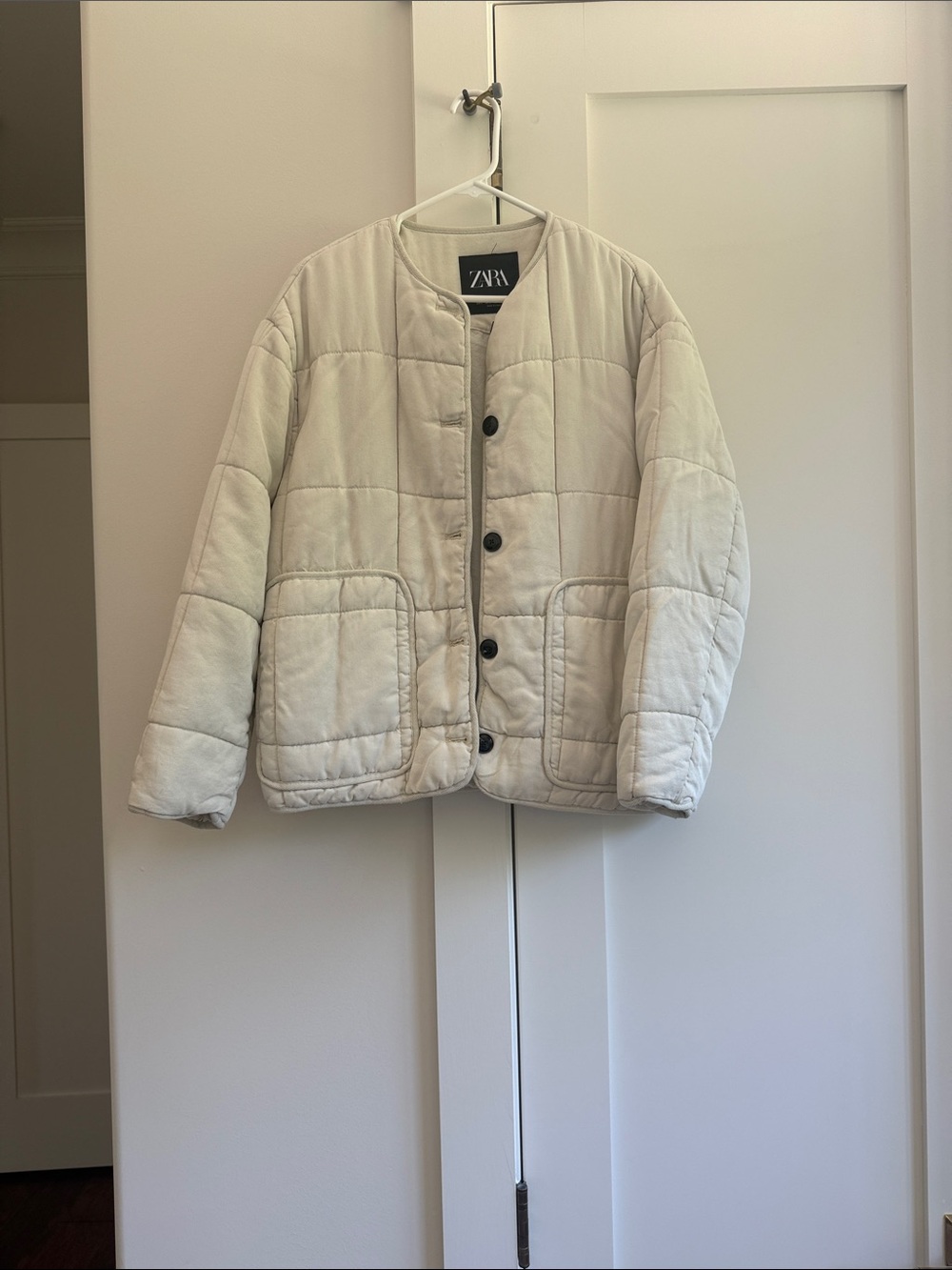 Zara Cream Quilted Button-Front Jacket